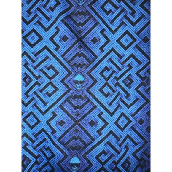 Robert Graham Skull Print Button Up Mens Sz 2XL Blue Purple Cotton Flip Cuff - Picture 5 of 12